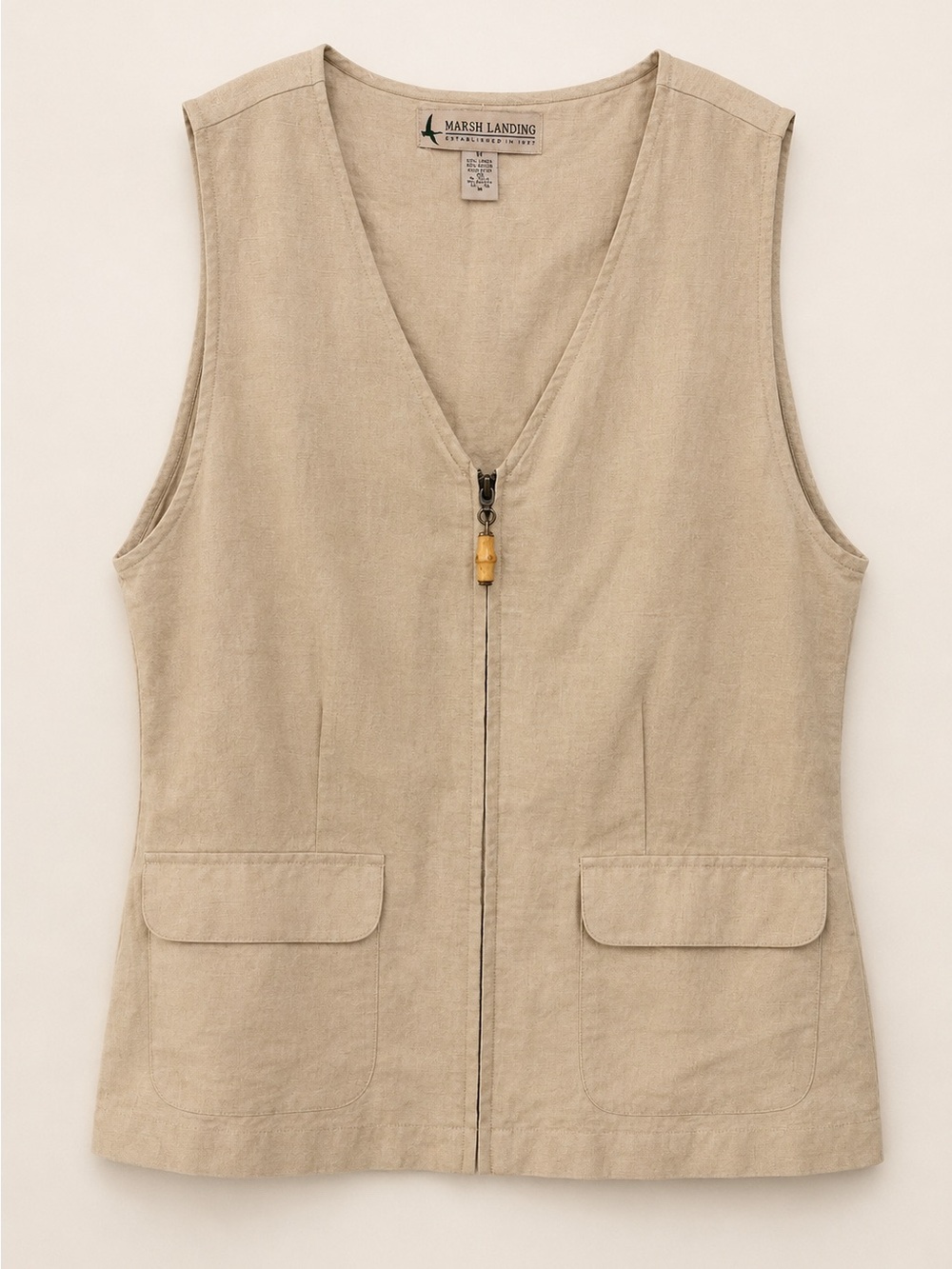 NWT Marsh Landing Linen Blend Safari Utility Vest Size Medium Beige